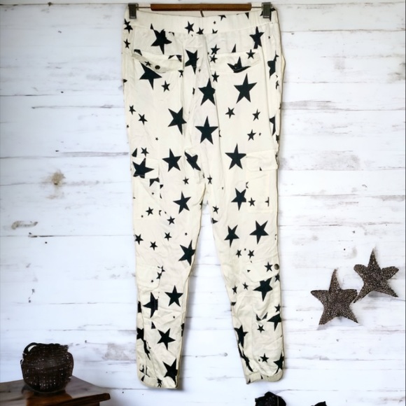 Chaser Black Stars Print Lounge Cargo Jogger Sweatpants Size Medium - Picture 5 of 9